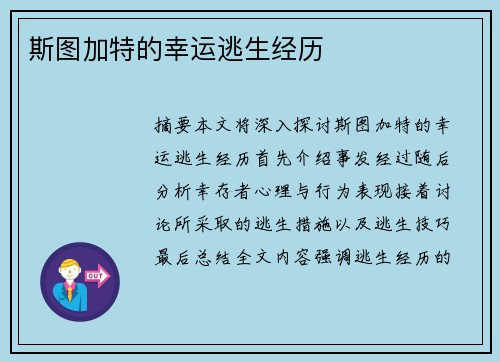 斯图加特的幸运逃生经历